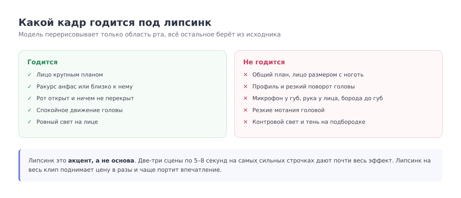 Требования к исходному кадру для липсинка: что годится и что не годится