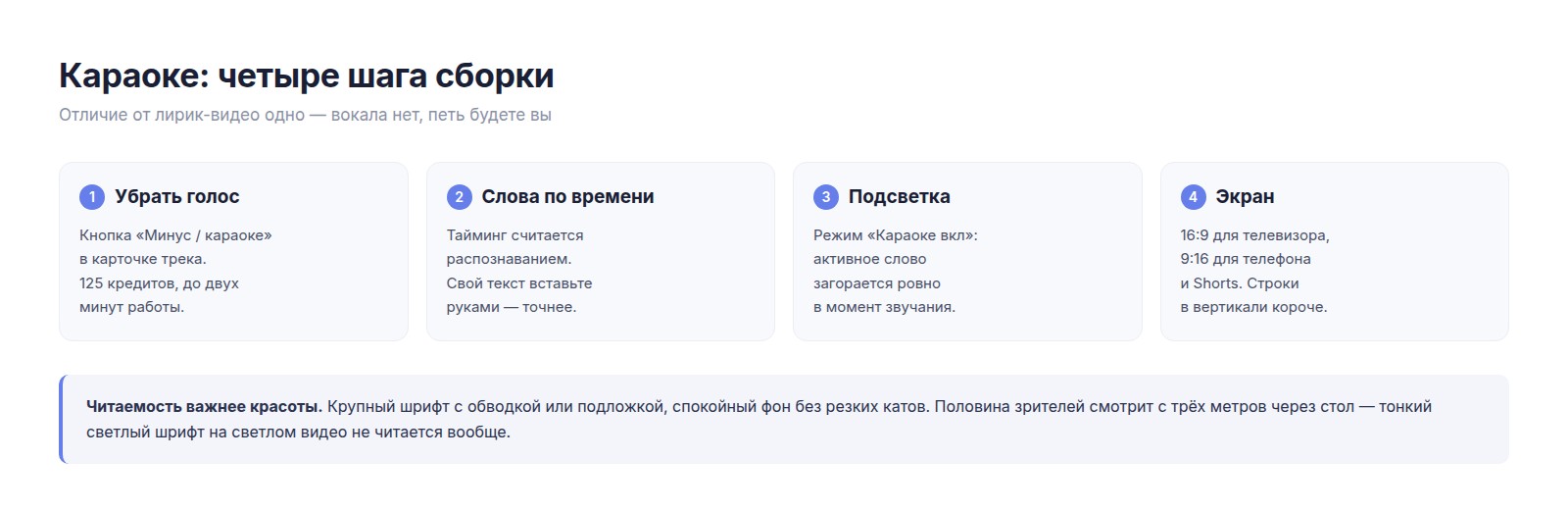 Сборка караоке: минус, текст с таймкодами, подсветка по словам, экран